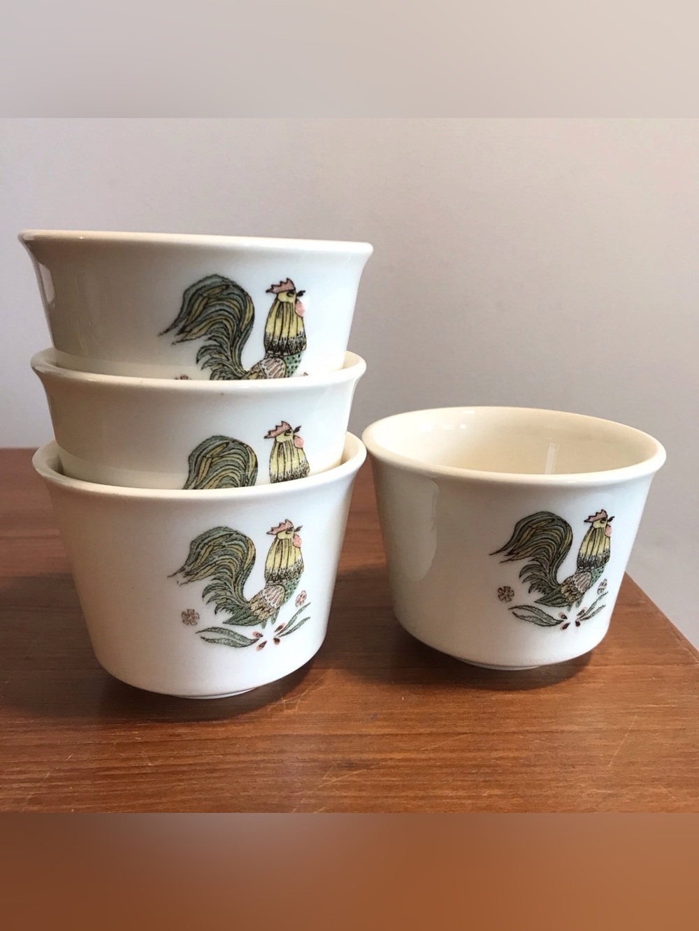 Vintage Oven Serve USA Rooster Ramekins Custard Cups Set 4 Farmhouse 50s EUC